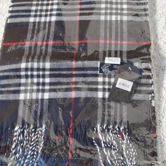 Janice Apparel Women's Faux Cashmere Scarf Black Plaid & Fringe Italian Design - Picture 8 of 9